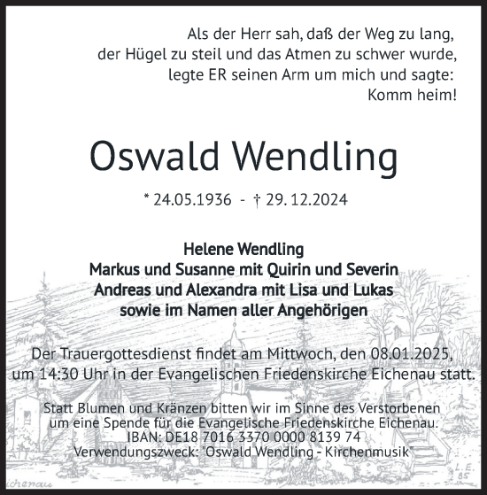 Traueranzeige von Oswald Wendling von merkurtz