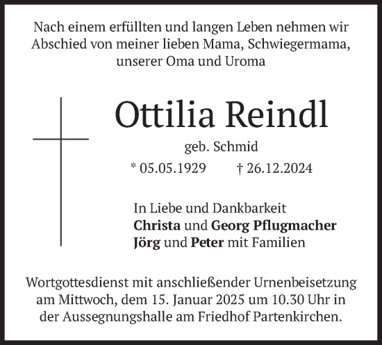 Traueranzeige von Ottilia Reindl von merkurtz