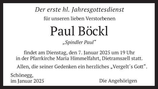 Traueranzeige von Paul Böckl von merkurtz