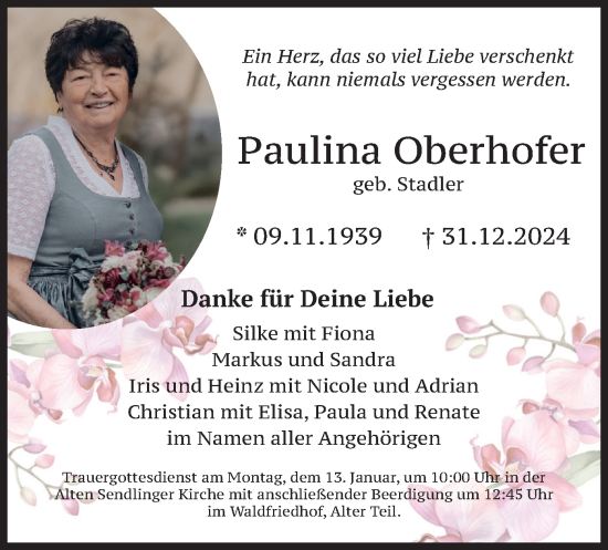 Traueranzeige von Paulina Oberhofer von merkurtz