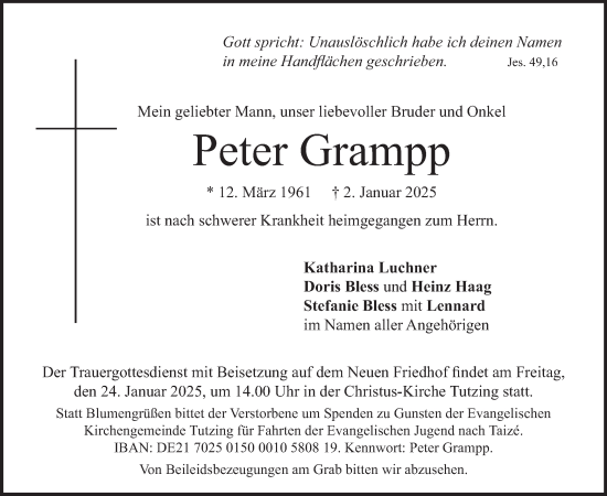 Traueranzeige von Peter Grampp von merkurtz