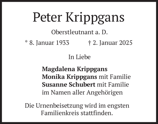 Traueranzeige von Peter Krippgans von merkurtz