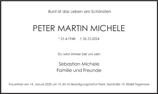 Traueranzeige von Peter Martin Michele von merkurtz