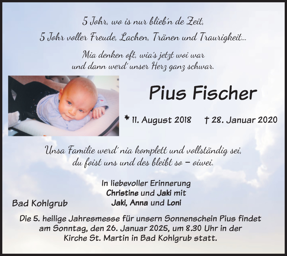  Traueranzeige für Pius Fischer vom 23.01.2025 aus merkurtz