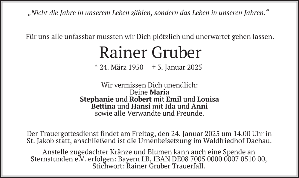  Traueranzeige für Rainer Gruber vom 18.01.2025 aus merkurtz