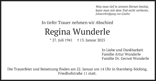 Traueranzeige von Regina Wunderle von merkurtz