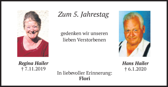 Traueranzeige von Regina und Hans Hailer von merkurtz