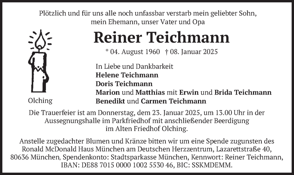  Traueranzeige für Reiner Teichmann vom 18.01.2025 aus merkurtz