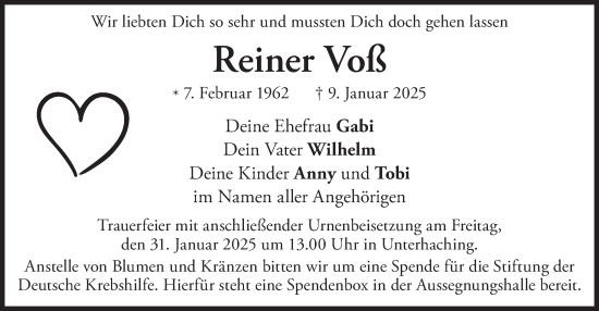 Traueranzeige von Reiner Voß von merkurtz