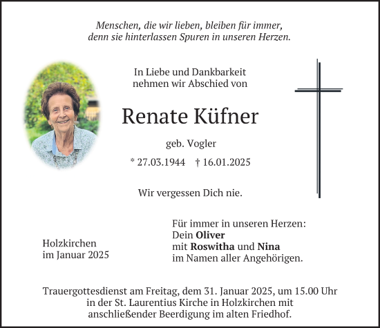 Traueranzeige von Renate Küfner von merkurtz