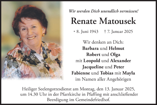 Traueranzeige von Renate Matousek von merkurtz