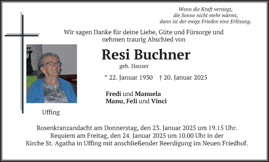 Traueranzeige von Resi Buchner von merkurtz