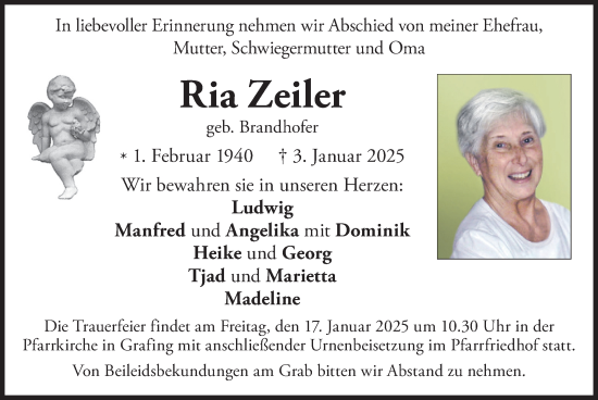 Traueranzeige von Ria Zeiler von merkurtz