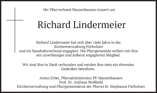 Traueranzeige von Richard Lindermeier von merkurtz