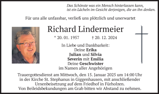 Traueranzeige von Richard Lindermeier von merkurtz