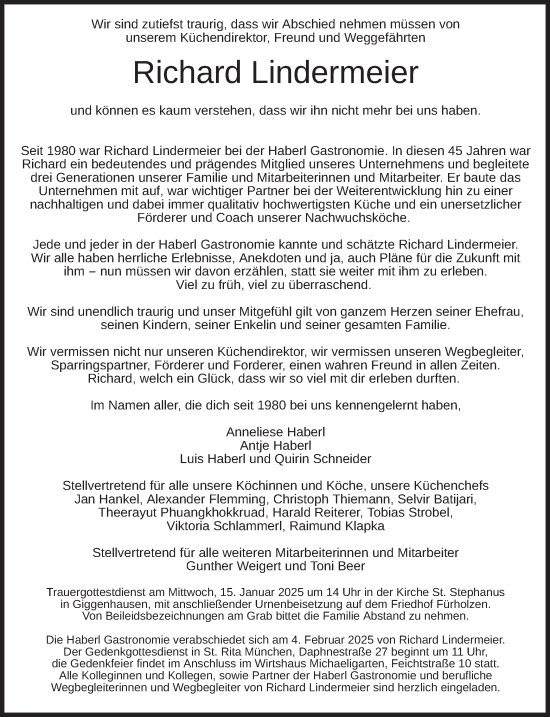 Traueranzeige von Richard Lindermeier von merkurtz