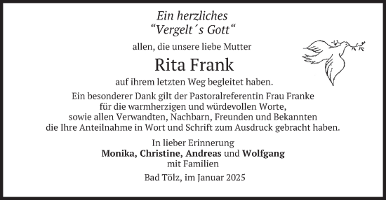 Traueranzeige von Rita Frank von merkurtz