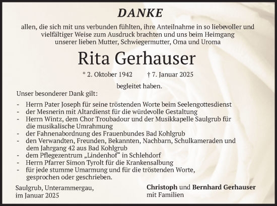 Traueranzeige von Rita Gerhauser von merkurtz