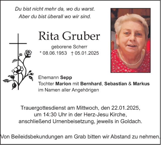 Traueranzeige von Rita Gruber von merkurtz