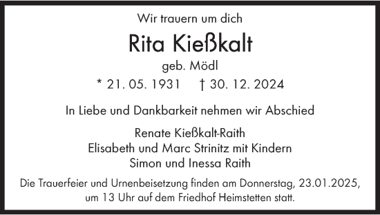 Traueranzeige von Rita Kießkalt von merkurtz