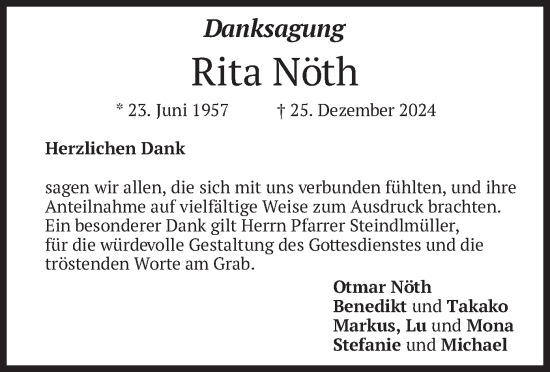 Traueranzeige von Rita Nöth von merkurtz