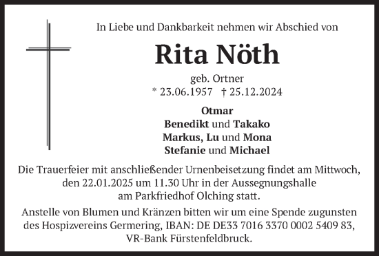 Traueranzeige von Rita Nöth von merkurtz