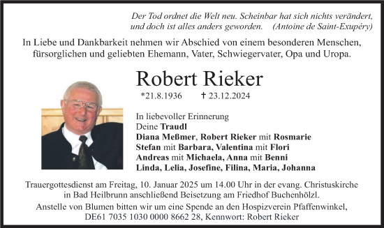 Traueranzeige von Robert Rieker von merkurtz
