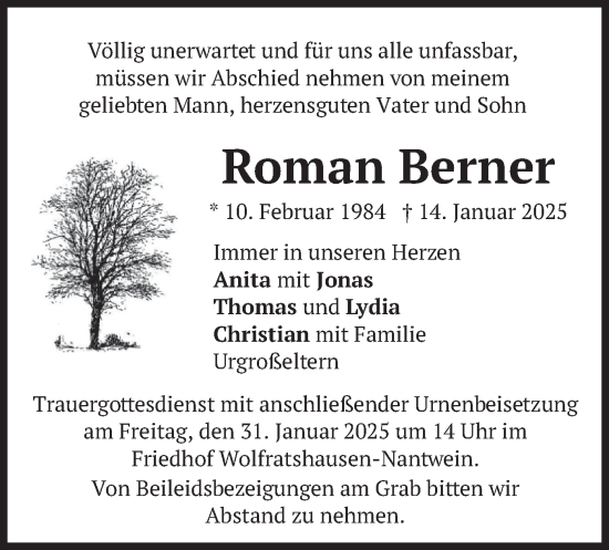 Traueranzeige von Roman Berner von merkurtz