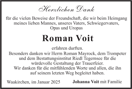 Traueranzeige von Roman Voit von merkurtz