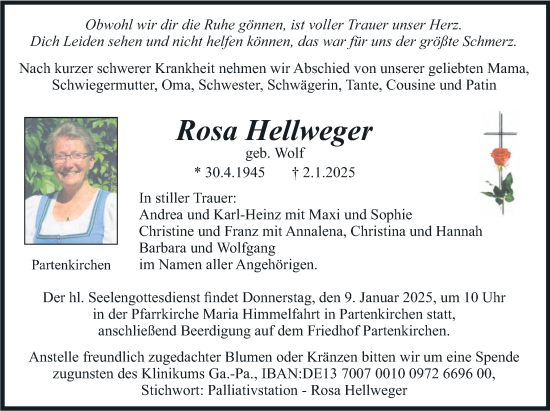 Traueranzeige von Rosa Hellweger von merkurtz