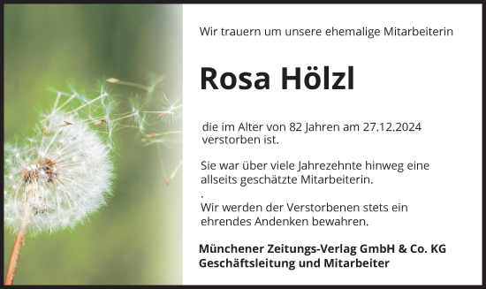 Traueranzeige von Rosa Hölzl von merkurtz