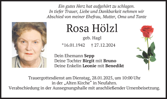 Traueranzeige von Rosa Hölzl von merkurtz