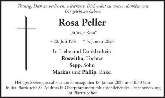 Traueranzeige von Rosa Peller von merkurtz