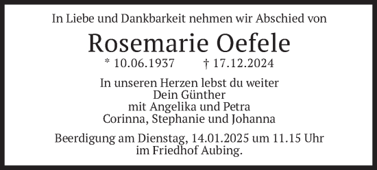 Traueranzeige von Rosemarie Oefele von merkurtz