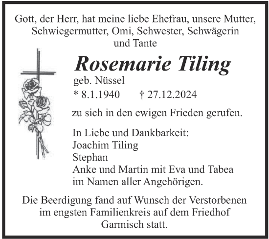 Traueranzeige von Rosemarie Tiling von merkurtz