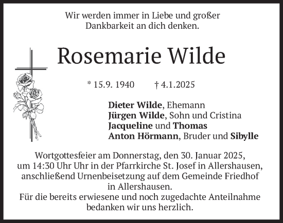 Traueranzeige von Rosemarie Wilde von merkurtz