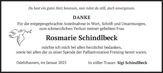 Traueranzeige von Rosmarie Schindlbeck von merkurtz