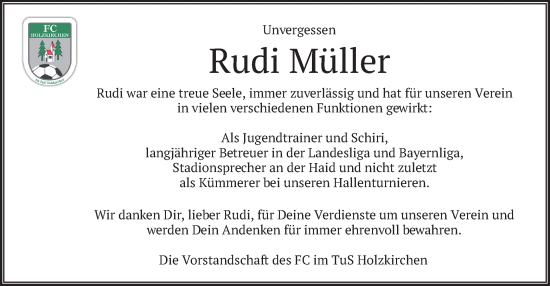 Traueranzeige von Rudi Müller von merkurtz