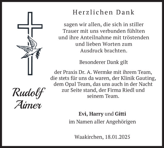 Traueranzeige von Rudolf Aimer von merkurtz