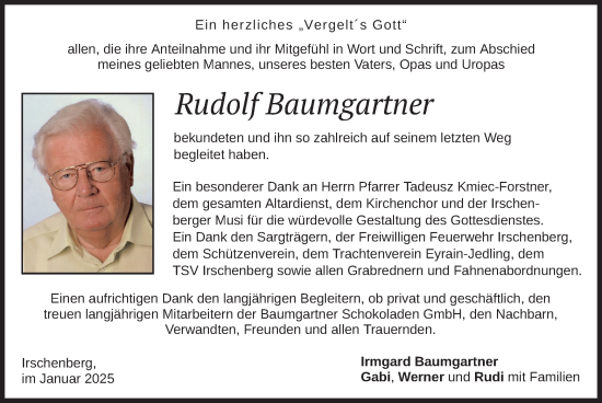 Traueranzeige von Rudolf Baumgartner von merkurtz