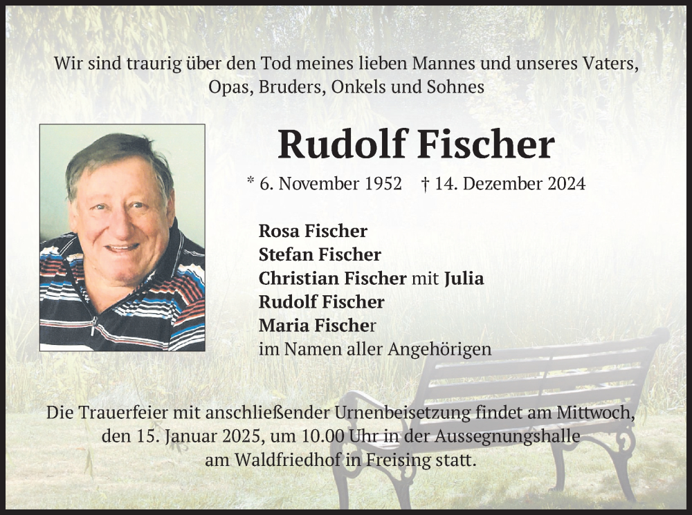  Traueranzeige für Rudolf Fischer vom 11.01.2025 aus merkurtz