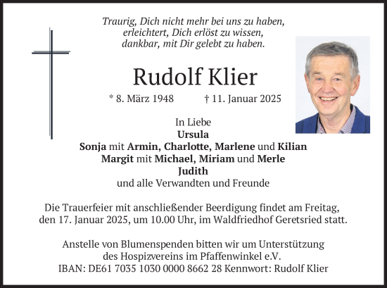 Traueranzeige von Rudolf Klier von merkurtz