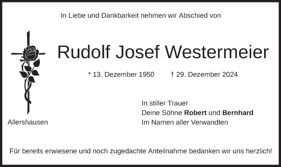 Traueranzeige von Rudolf Josef Westermeier von merkurtz