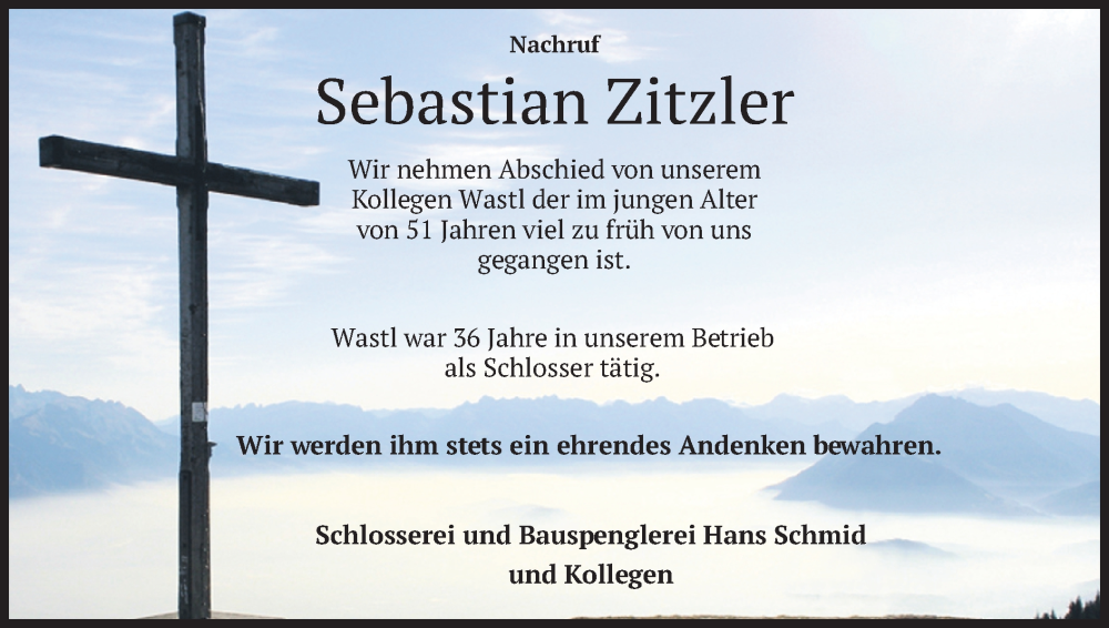  Traueranzeige für Sebastian Zitzler vom 04.01.2025 aus merkurtz