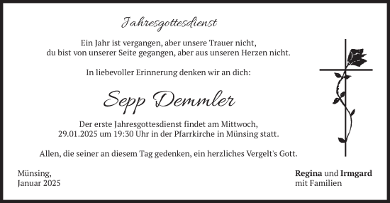 Traueranzeige von Sepp Demmler von merkurtz