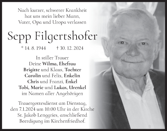 Traueranzeige von Sepp Filgertshofer von merkurtz