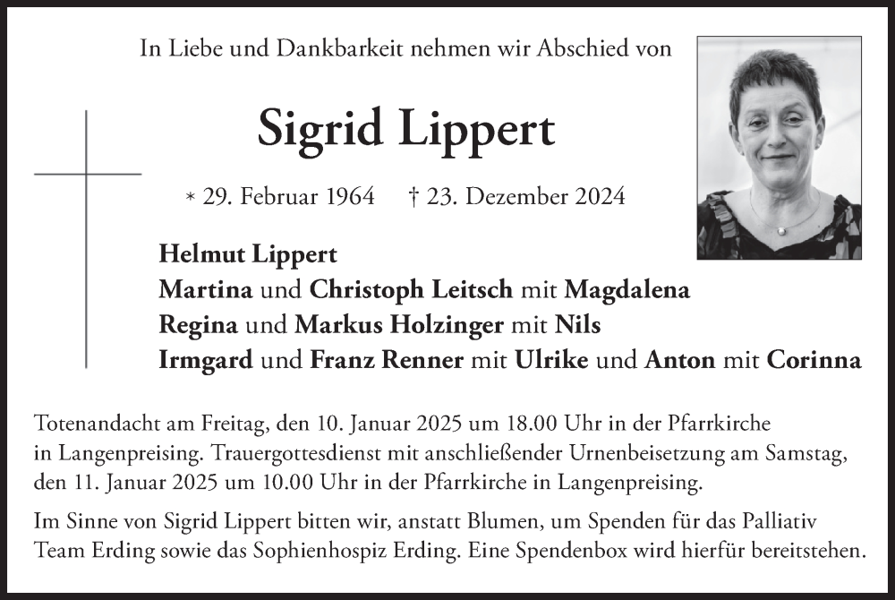  Traueranzeige für Sigrid Lippert vom 04.01.2025 aus merkurtz