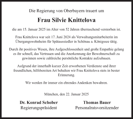 Traueranzeige von Silvie Knittelova von merkurtz