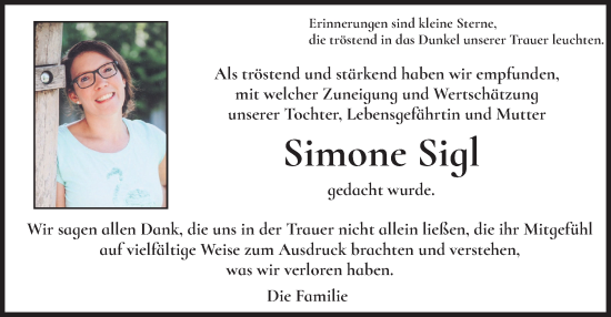 Traueranzeige von Simone Sigl von merkurtz