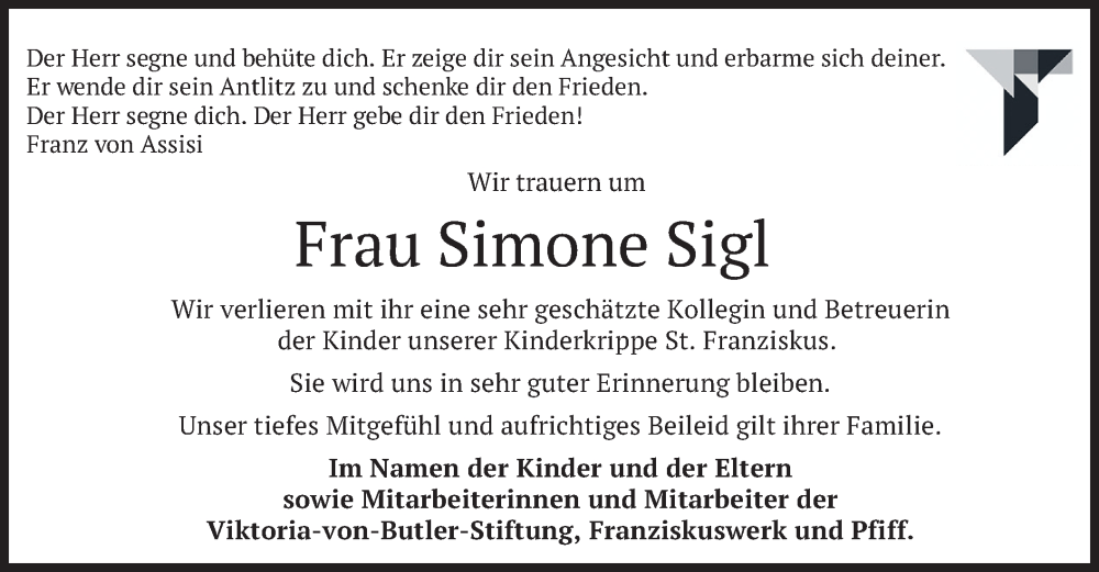  Traueranzeige für Simone Sigl vom 04.01.2025 aus merkurtz